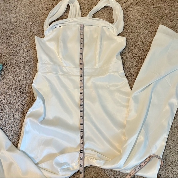 Lena Tuxedo Satin Jumpsuit White Fully Lined Style# R1246 - Picture 11 of 16
